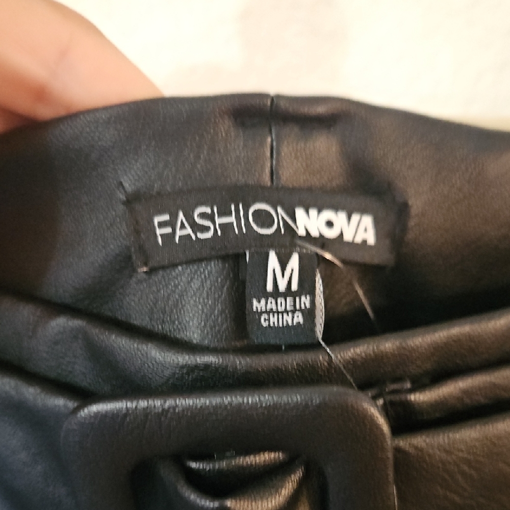 Fashion Nova Black Belted Faux Leather Pants - Picture 5 of 6